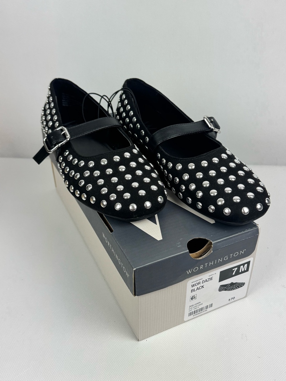 Worthington black Dazie silver studded buckle flats.  NIB size 7